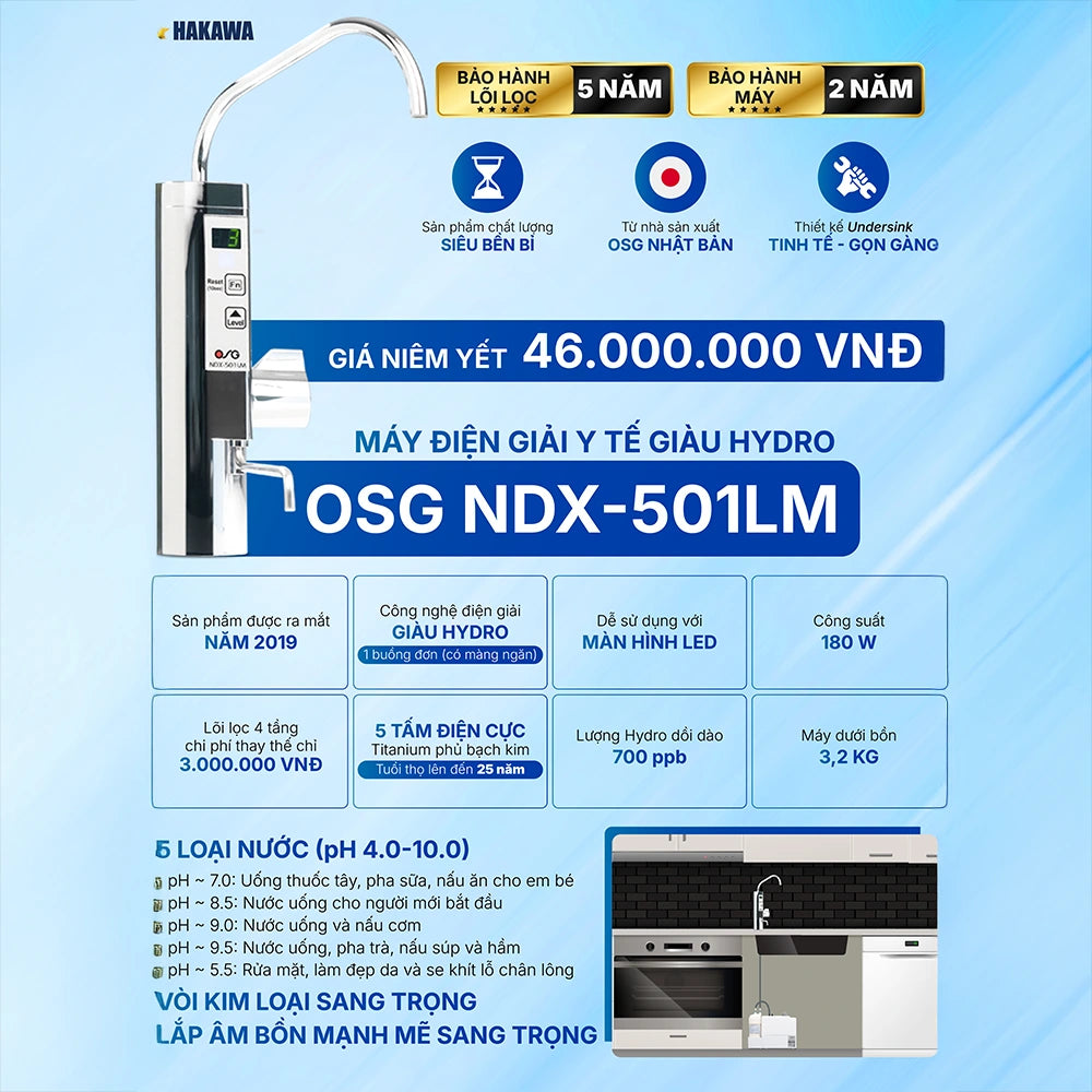 Máy lọc nước ion kiềm OSG NDX-501LM